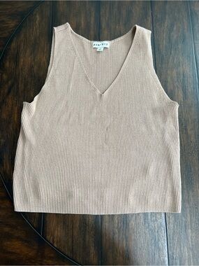 Ava & Viv Plus Size 1X Tan Sweater Sleeveless Stretch Cropped At Waist V-neck